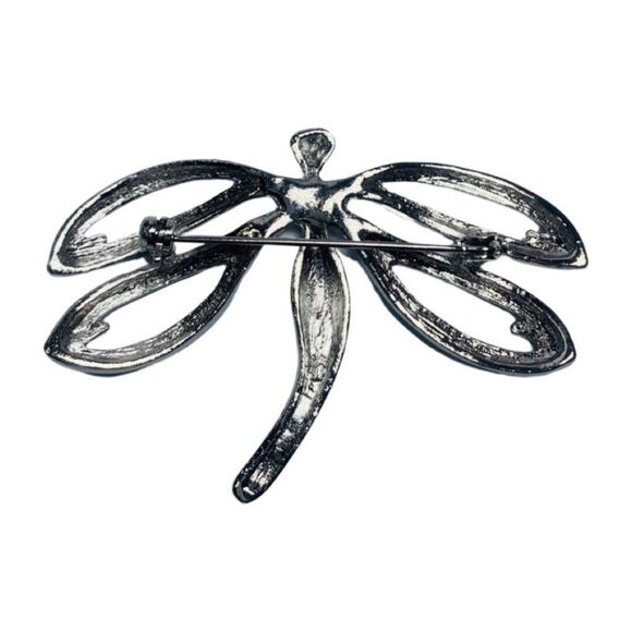 Shimmering Crystal Rhinestone Dragon Fly Vintage Silver Tone Brooch Pin 2.75” - Picture 15 of 15